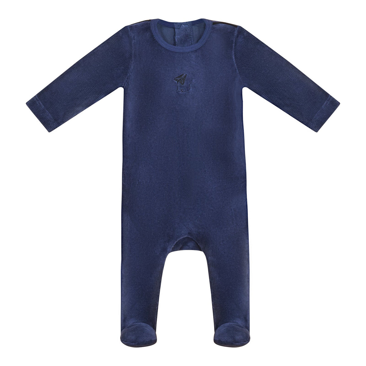 Ribbed Velour with Embroidered Plane Footie Blue