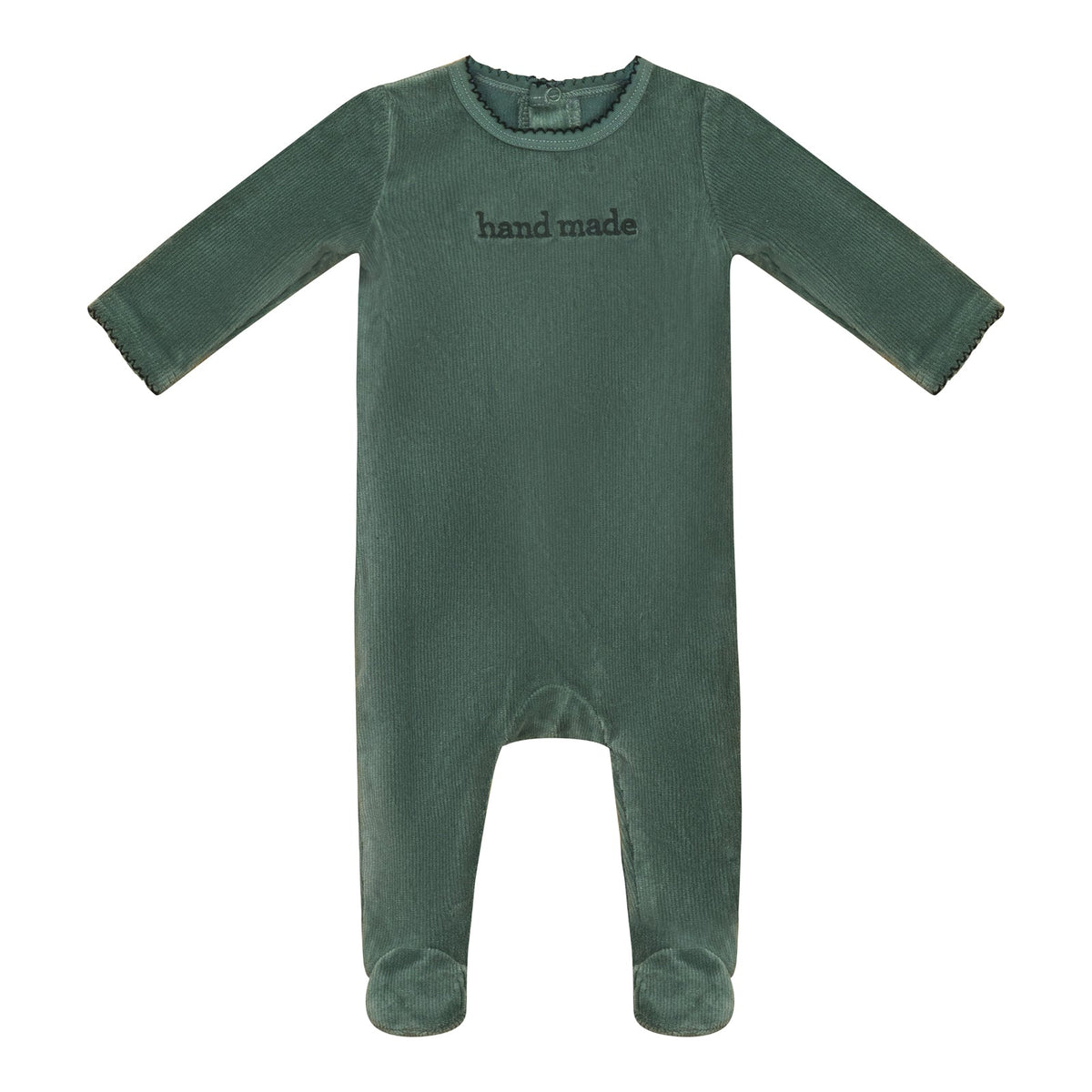 Ribbed Velour Handmade Footie Olive