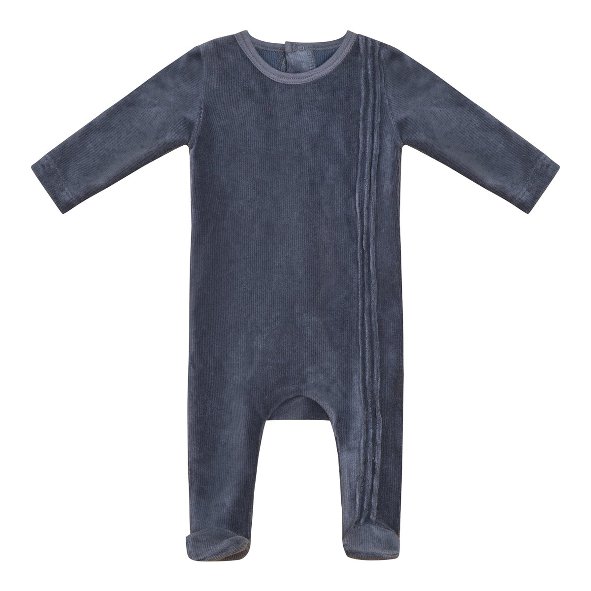 Ribbed Velour Footie with Side Pleats Charcoal