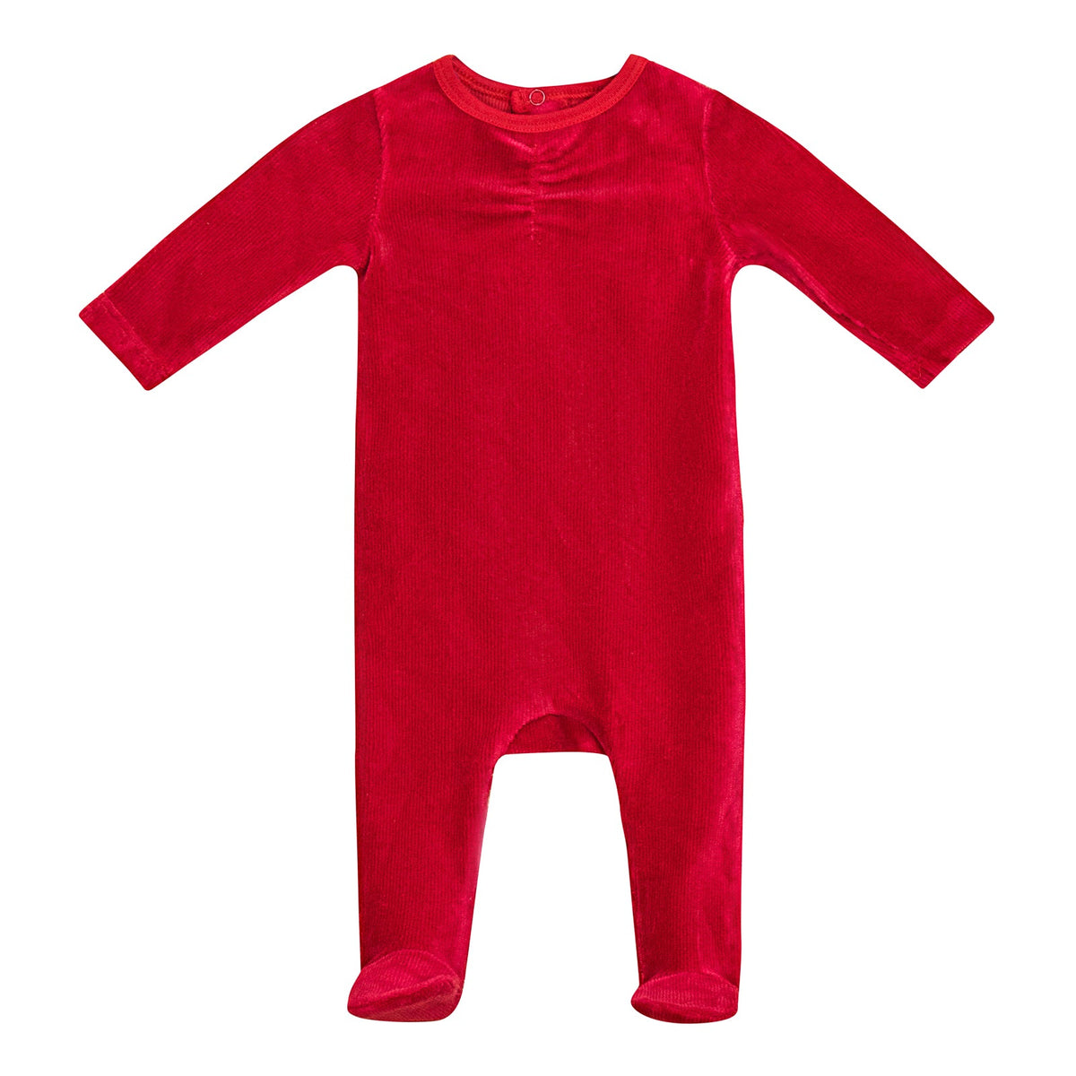 Ribbed Velour Gathered Footie Red