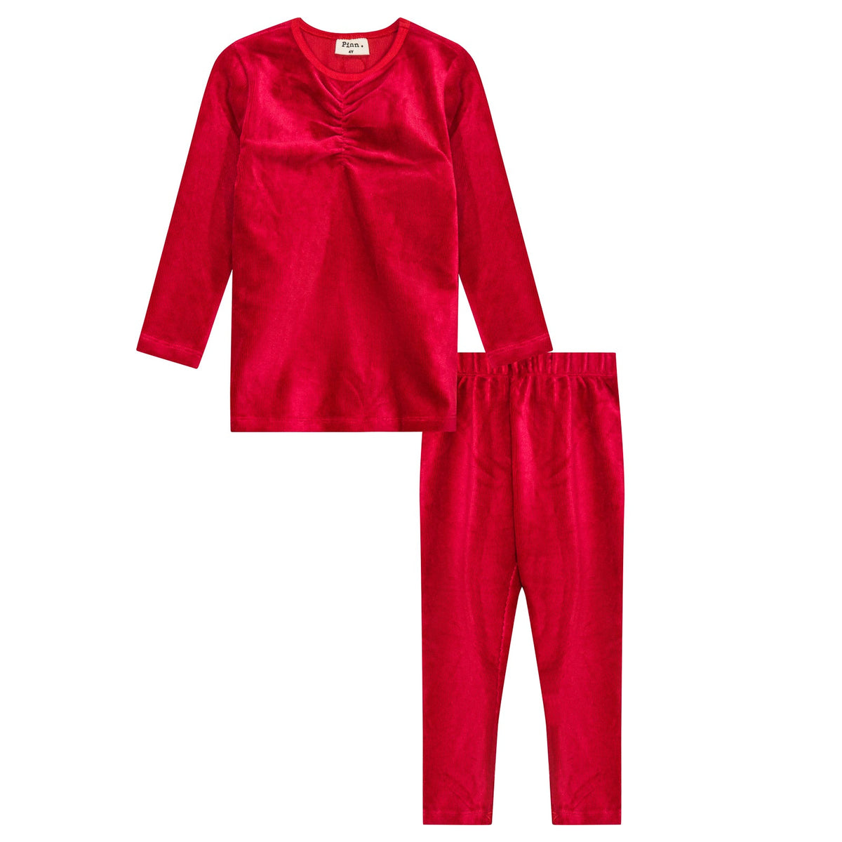 Ribbed Velour Gathered 2 Piece Lounge Set Red