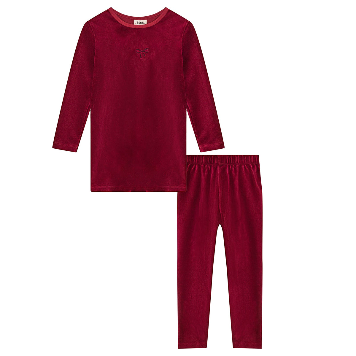 Ribbed Velour with Embroidered Bow 2 Piece Lounge Set Burgundy