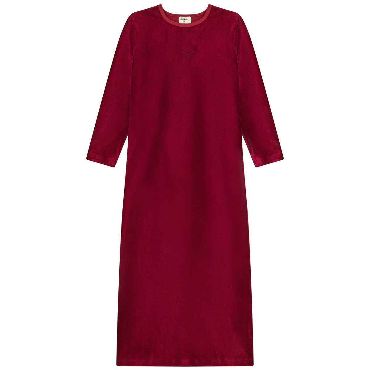 Ribbed Velour with Embroidered Bow Lounge Dress Burgundy