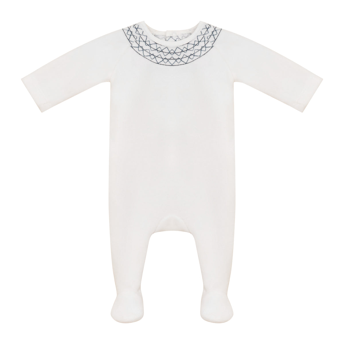 Embroidered Neck Footie Off White