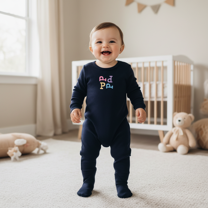 Baby girl in smooth navy Papa footie