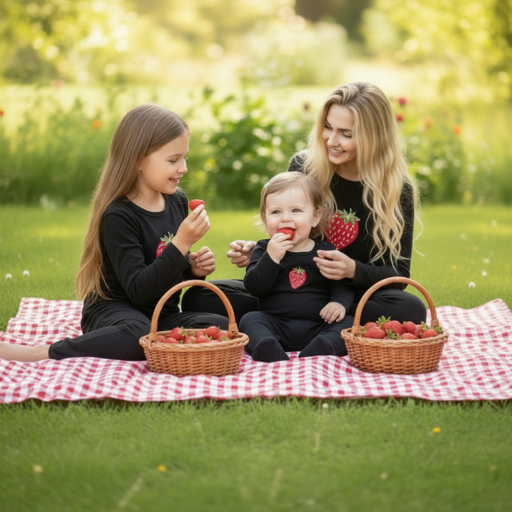 Picnic with woman baby and left girl