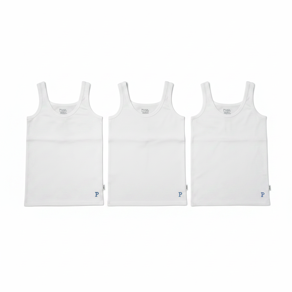 Three white tanks on white background